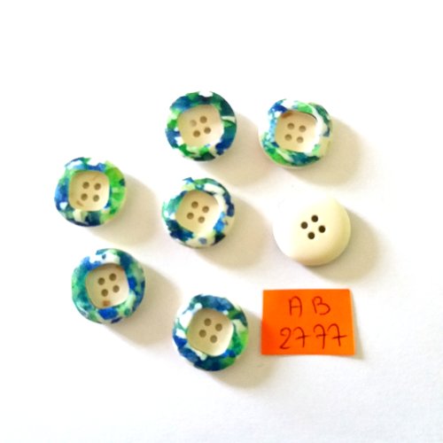 7 boutons en résine blanc cassé et vert - 18mm - ab2777