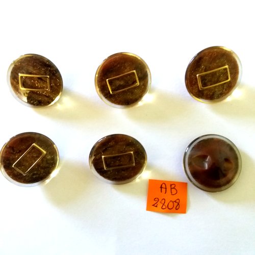 6 boutons en résine marron pailleté et doré + transparent - 27mm - ab2808