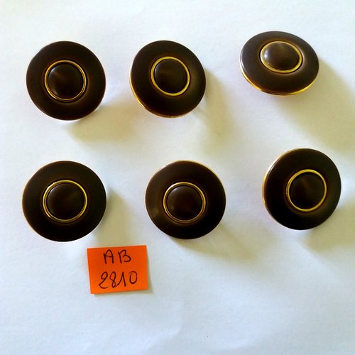 5 boutons en résine marron et métal doré - 28mm - ab2810