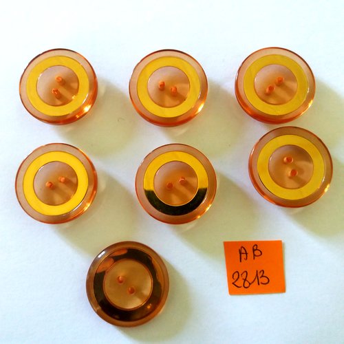 7 boutons en résine marron transparent  et doré - 28mm - ab2813