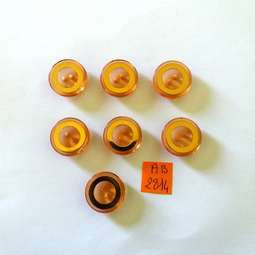 7 boutons en résine marron transparent et doré - 22mm - ab2814