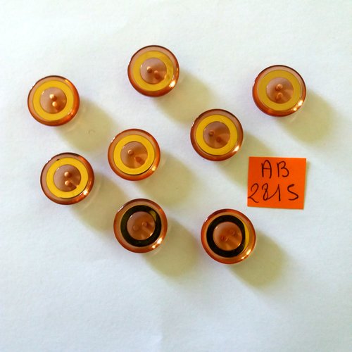 8 boutons en résine marron transparent et doré - 18mm - ab2815