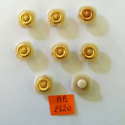 8 boutons en résine beige  et doré - 15x15mm - ab2820