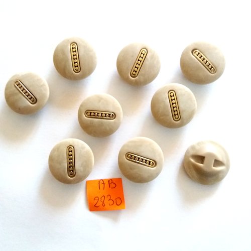 9 boutons en résine gris/beige et doré - 23mm - ab2830