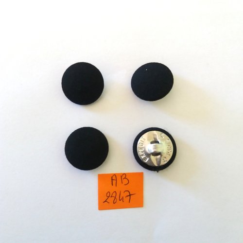 4 boutons en tissu noir et métal argenté dessous - 20mm - ab2847
