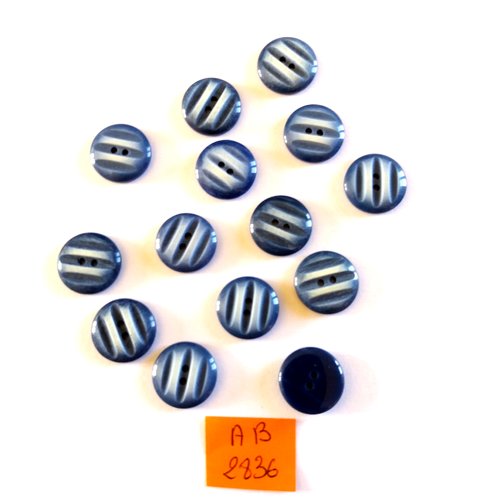 14 boutons en résine bleu - 15mm - ab2836