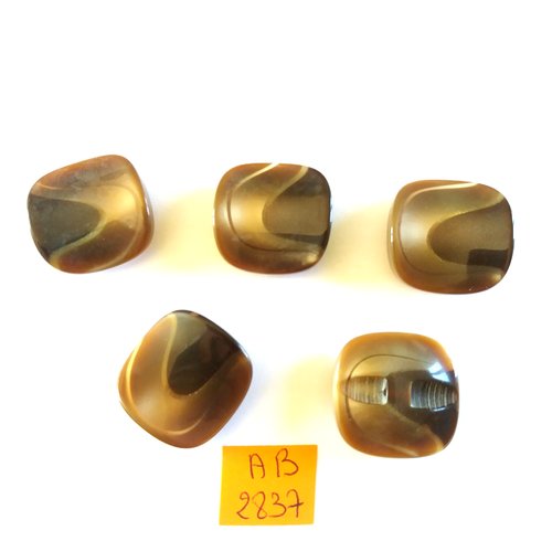 5 boutons en résine marron/beige - 25x25mm - ab2837