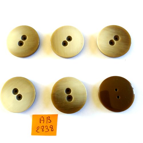 6 boutons en résine marron/beige - 28mm - ab2838