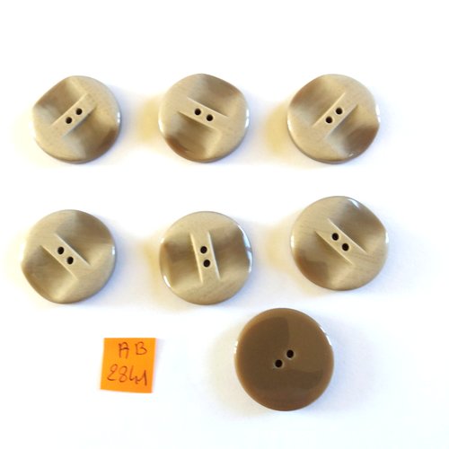 7 boutons en résine marron/beige - 31mm - ab2841