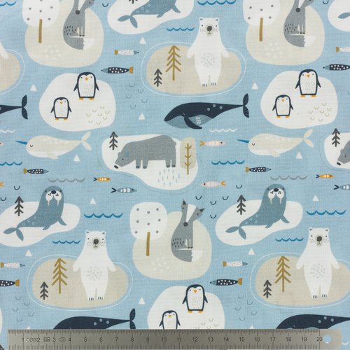 Tissu dashwood studio - habitat - animaux de la banquise ( manchot baleine  ours poisson ) - coton - 10cm/laize - Un grand marché