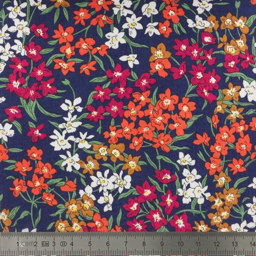 Tissu liberty of london - sea blossoms - fleur orange / rouge - coton - 10cm / laize