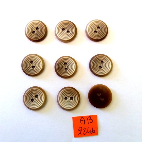 9 boutons en résine marron et beige - 18mm - ab2846