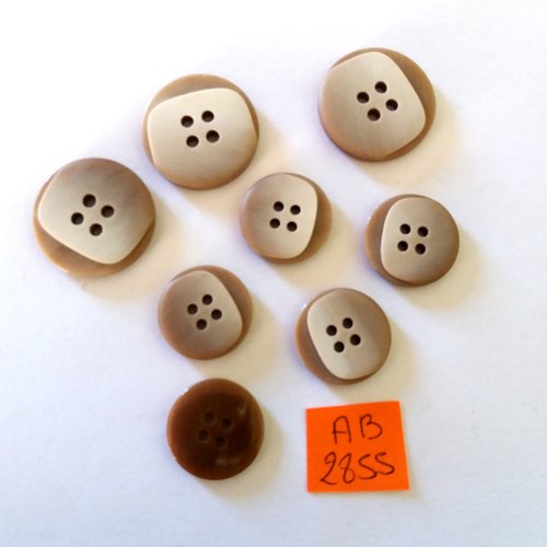 8 boutons en résine beige/marron - 23mm et 18mm - ab2855