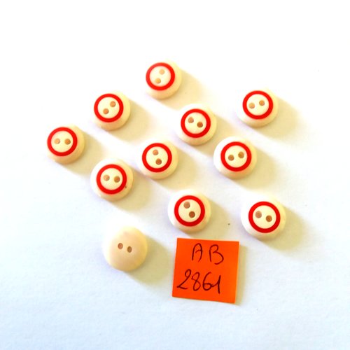 11 boutons en résine écru et rouge - 13mm - ab2861