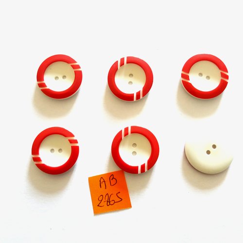6 boutons en résine blanc cassé et rouge - 22mm - ab2865