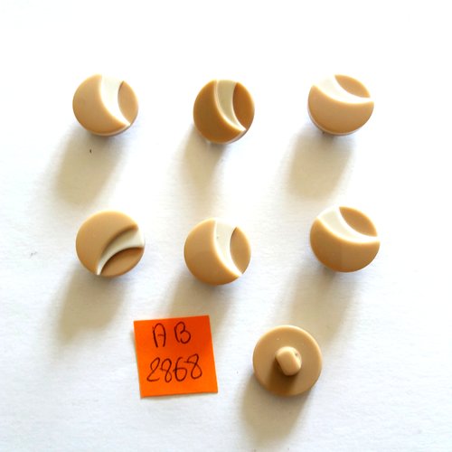 7 boutons en résine beige et blanc - 15mm - ab2868