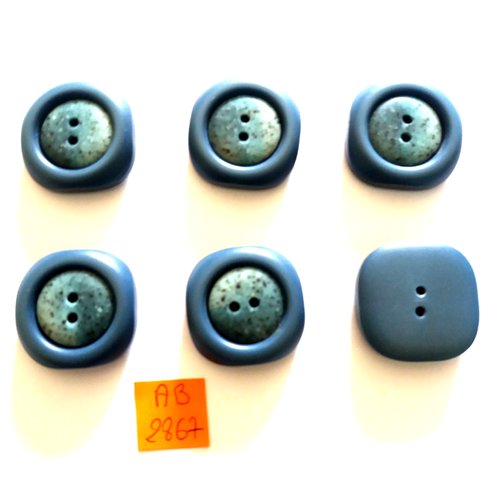 6 boutons en résine bleu - 28x28mm - ab2867