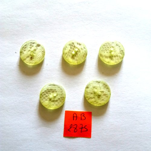 5 boutons en résine vert/jaune transparent - 18mm - ab2875