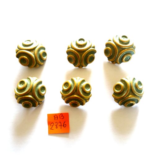 6 boutons en résine vert et doré - 26mm - ab2876