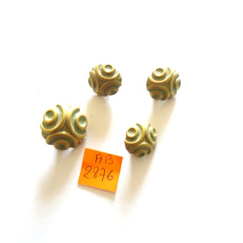 4 boutons en résine vert et doré - 22mm et 16mm - ab2876