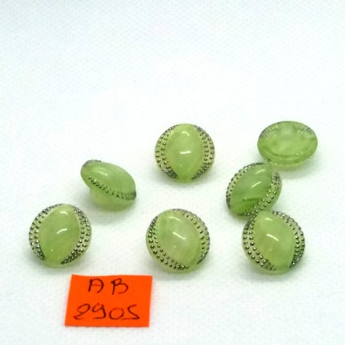 7 boutons en verre vert et argenté - 14mm - ab2905