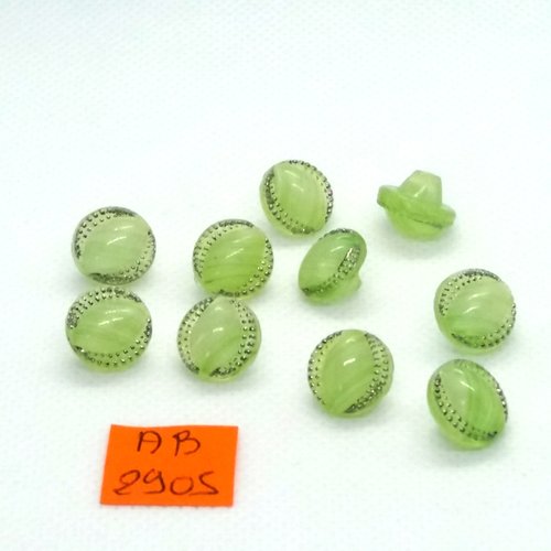 10 boutons en verre vert et argenté - 12mm - ab2905
