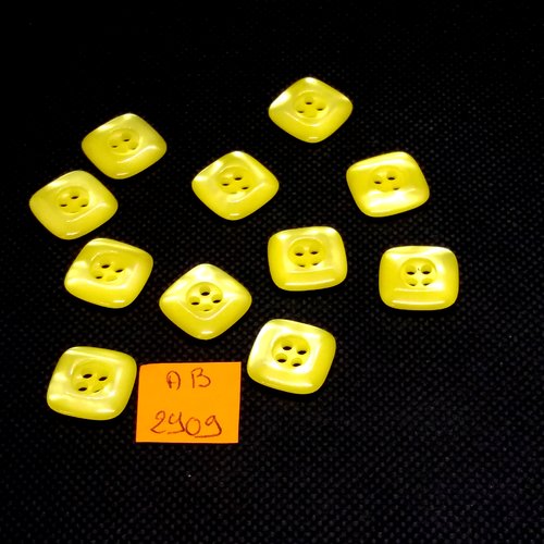 11 boutons en résine jaune - 13x13mm - ab2909