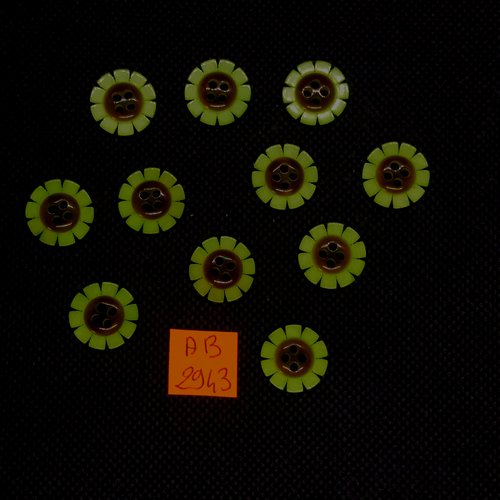11 boutons en résine vert et marron - 15mm - ab2943