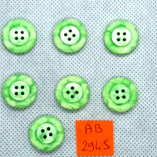 7 boutons en résine vert et blanc - 17mm - ab2945