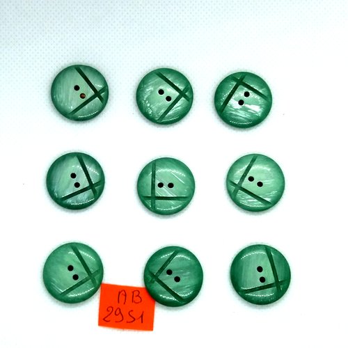 9 boutons en résine vert - 22mm - ab2951