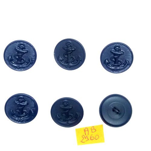 6 boutons en métal bleu foncé - une ancre - 23mm - ab2960