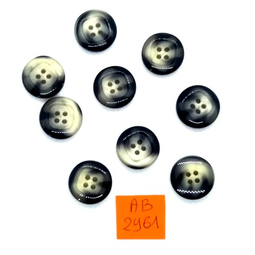 9 boutons en résine noir et écru - 18mm - ab2961
