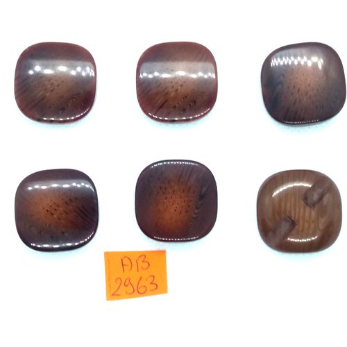 6 boutons en résine marron - 24x24mm - ab2963