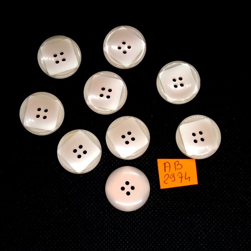 9 boutons en résine rose et transparent - 21mm - ab2974