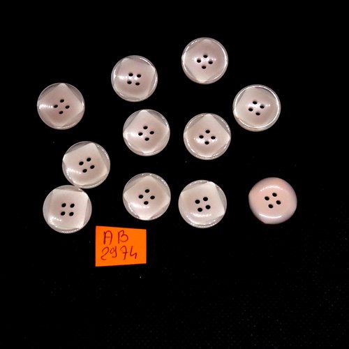 11 boutons en résine rose et transparent - 17mm - ab2974