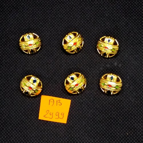 6 boutons en résine doré et multicolore- 15mm - ab2999