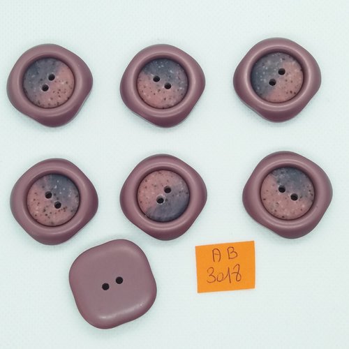 7 boutons en résine mauve foncé - 28x28mm - ab3018