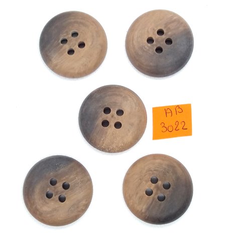 5 boutons en résine marron /beige foncé - 34mm - ab3022