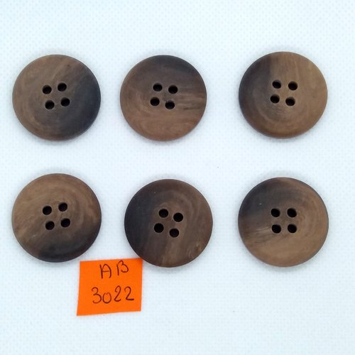 6 boutons en résine marron /beige foncé - 27mm - ab3022