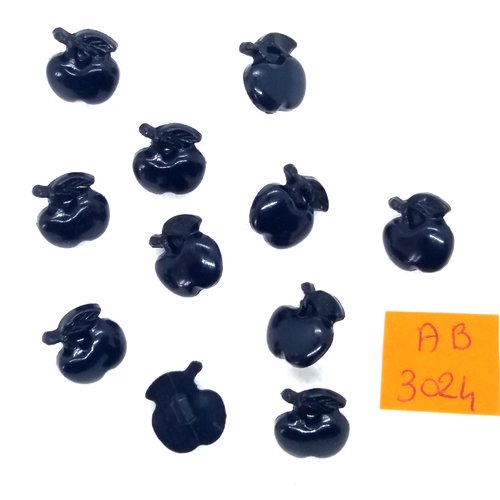11 boutons en résine noir - pomme - 12mm - ab3024