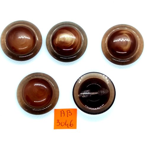 5 boutons en résine marron - 31mm - ab3046