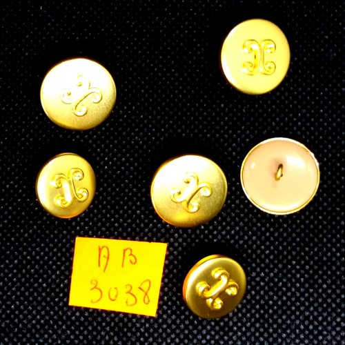 6 boutons en métal doré et nylon dessous - 18mm et 15mm - ab3038