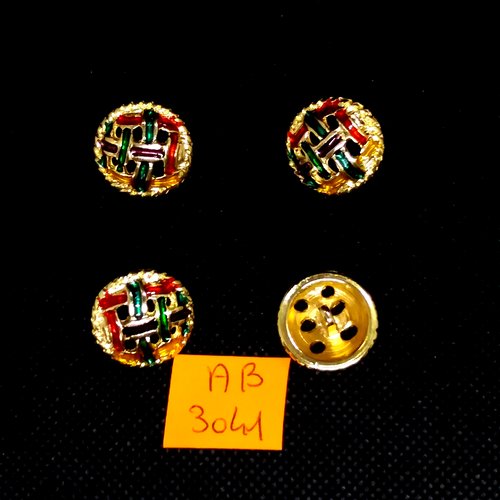 4 boutons en métal doré et multicolore - 20mm - ab3041