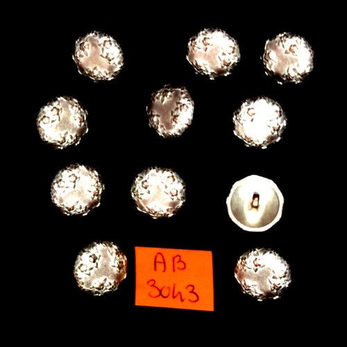 11 boutons en métal argenté - 15mm - ab3043