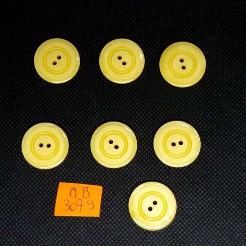 7 boutons en résine jaune - 22mm - ab3079