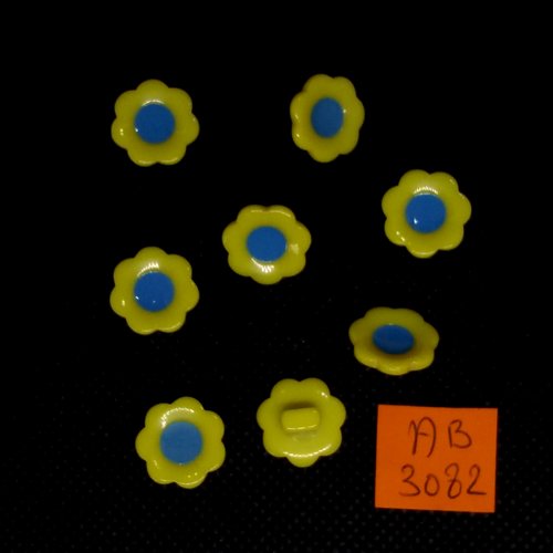 8 boutons en résine jaune et bleu - 13mm - ab3082