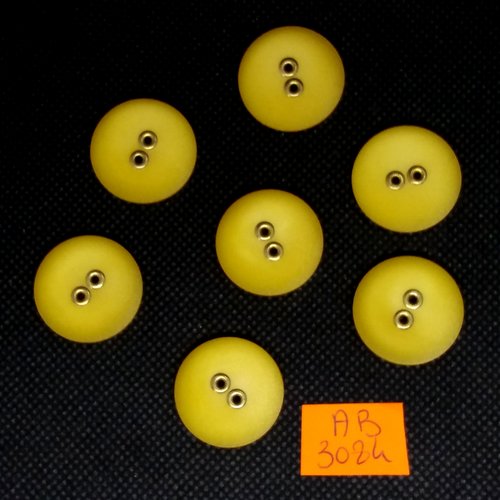 7 boutons en résine jaune (moutarde) et métal doré - 22mm - ab3084