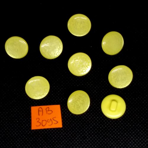 9 boutons en résine jaune - 15mm - ab3095