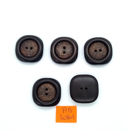 5 boutons en résine marron - 27x27mm - ab3081