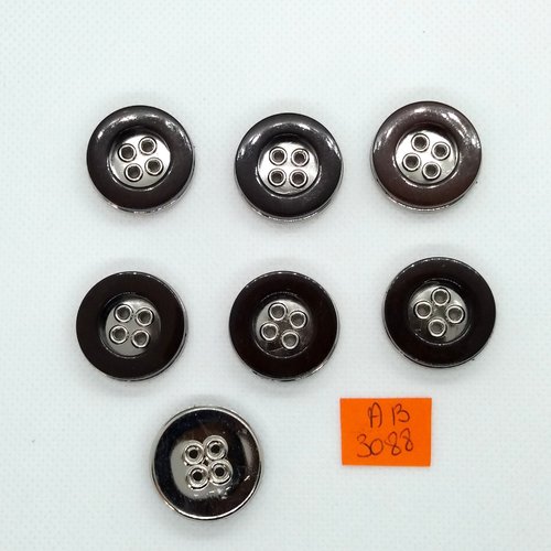 7 boutons en résine argenté et marron - 23mm - ab3088
